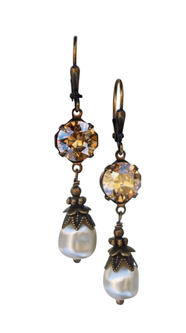 Antique Golden Shadow Baroque Pearl November Birthstone Earrings for Women with Jewelry Gift Box
